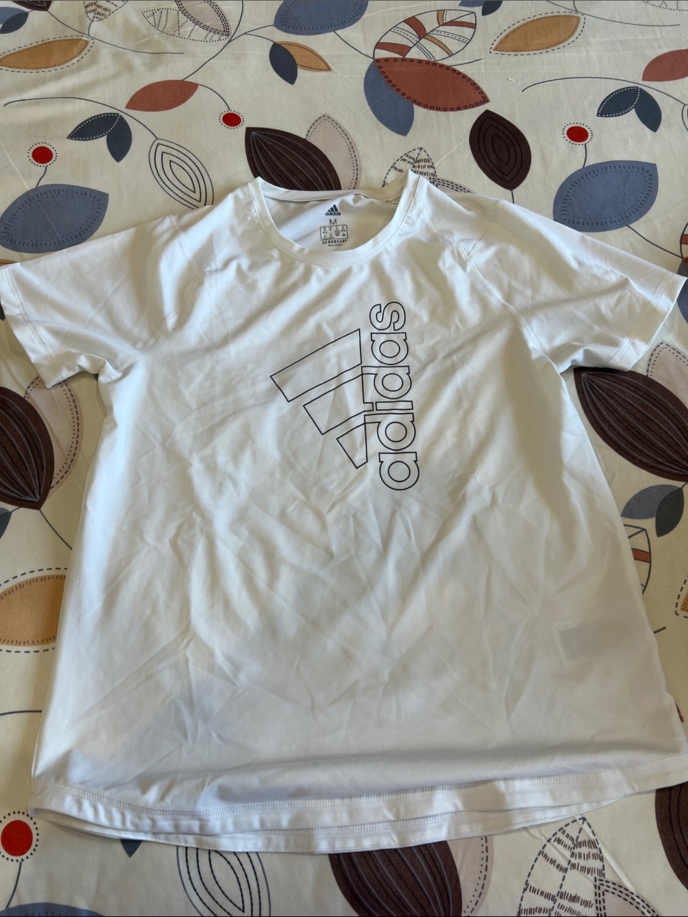 adidas White Short Sleeve Tee with Black Outline Logo